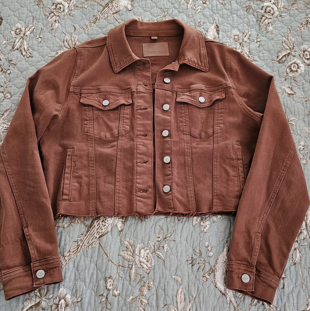 JUDY BLUE Brown Denim Cropped Jacket Size L